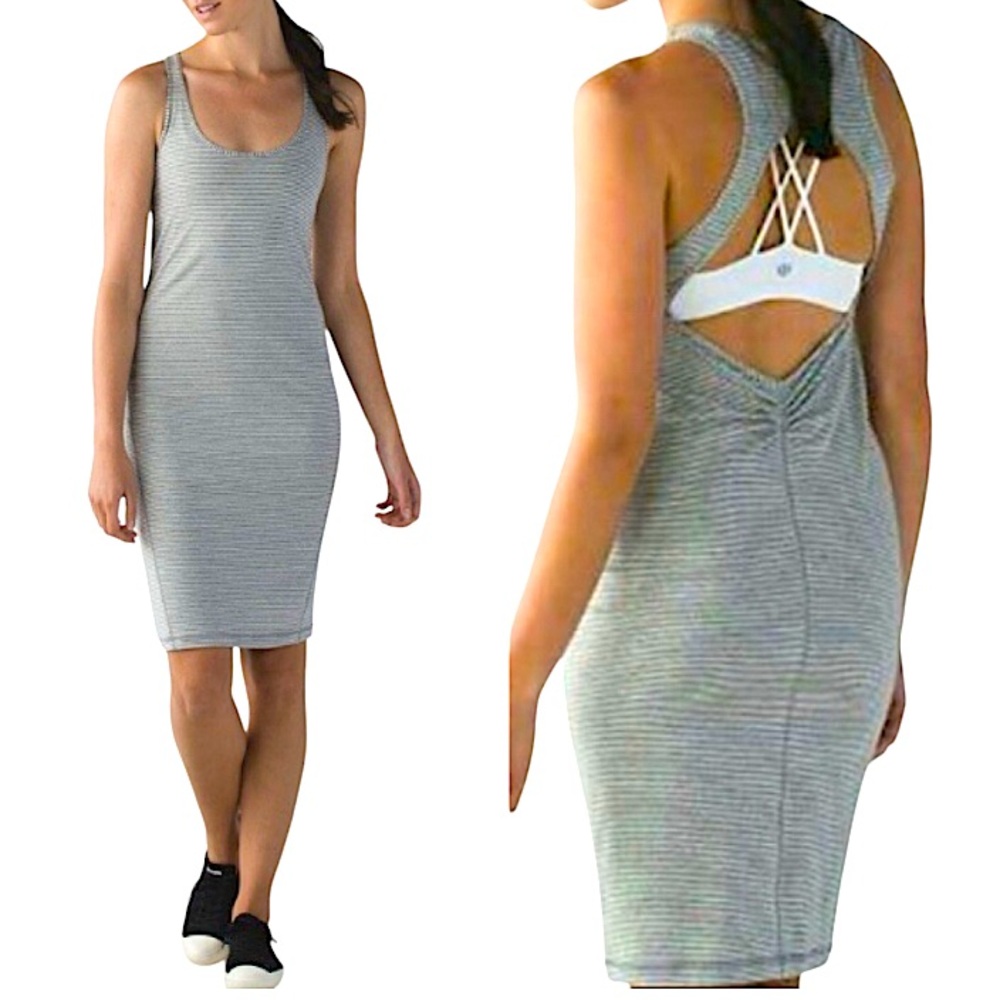 Lululemon Go For It Hyper Striped Open Back Grey Mid Dress Size M